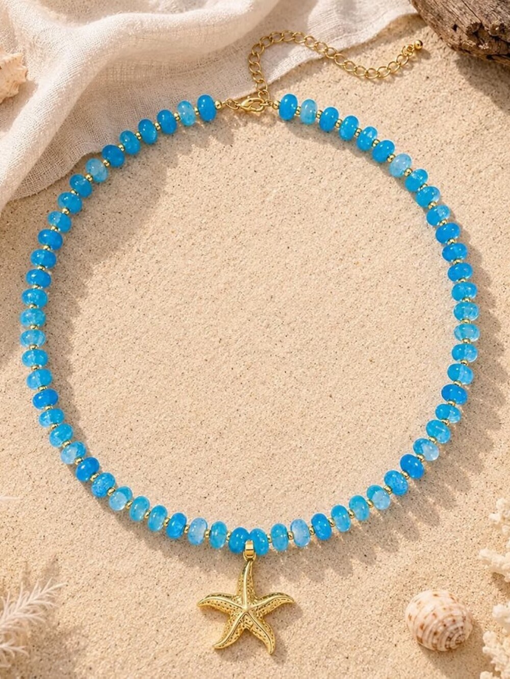 Gold Charm Boho Starfish Pendant Beaded Necklace